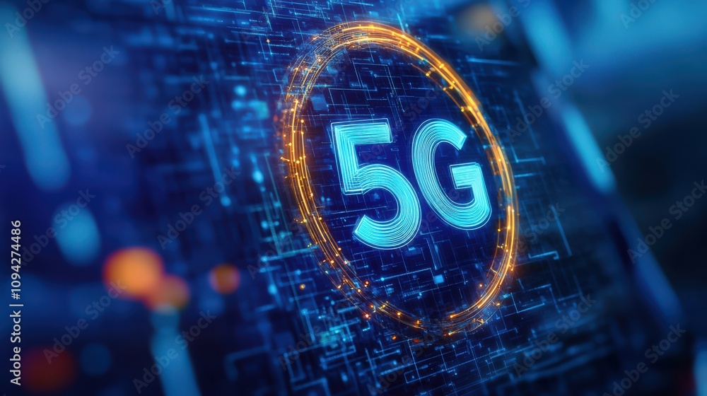 Poster abstract representation of 5g technology with glowing elements, emphasizing speed and connectivity i