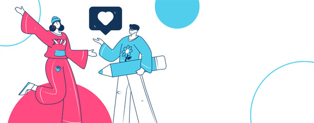 Virtual characters social communication concept business flat vector hand drawn illustration
