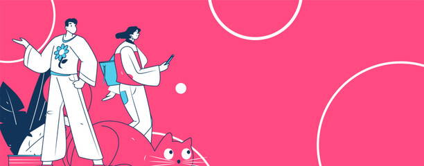 Virtual characters social communication concept business flat vector hand drawn illustration
