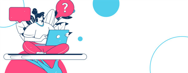 Virtual characters social communication concept business flat vector hand drawn illustration
