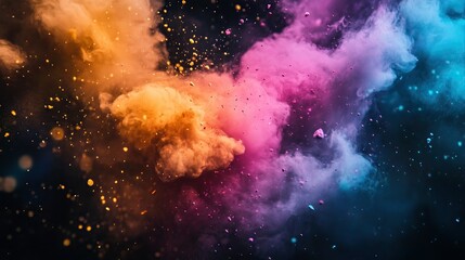 Fototapeta premium Colorful powder exploding on black background creating a dynamic shape