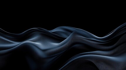 Fototapeta premium Abstract dark blue fabric waves flowing on black background.