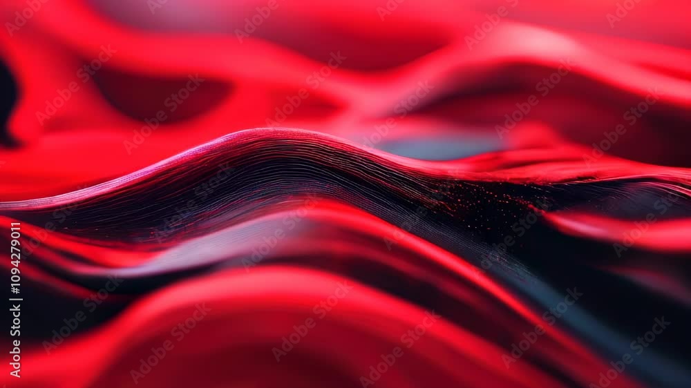 Aufkleber close-up of abstract waves in red and black tones, showing flowing, textured lines that create a dra