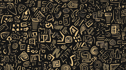 Golden geometric seamless pattern on dark background