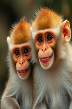 Monkeys smile mother and child 