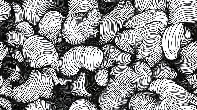 Linear shell forms seamless pattern in monochrome style
