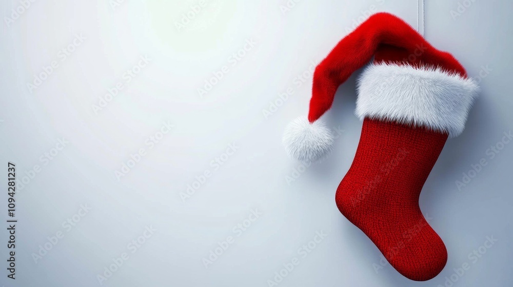 Poster a red stocking with a white hat on top of it