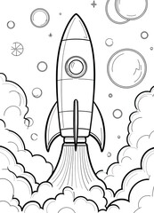 Rocket Ship Launching into Space Coloring Page
