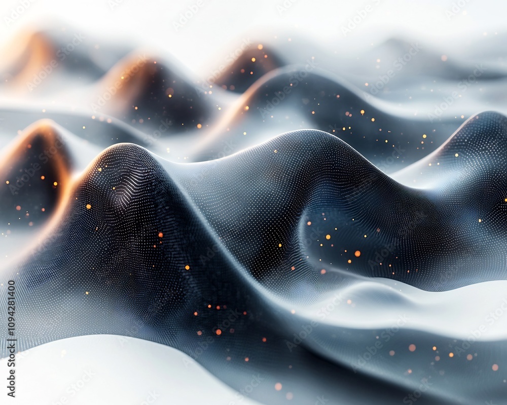 Poster ethereal abstract data visualization with flowing graph lines and clean white space