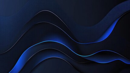 Abstract dark blue wavy background with glowing lines.