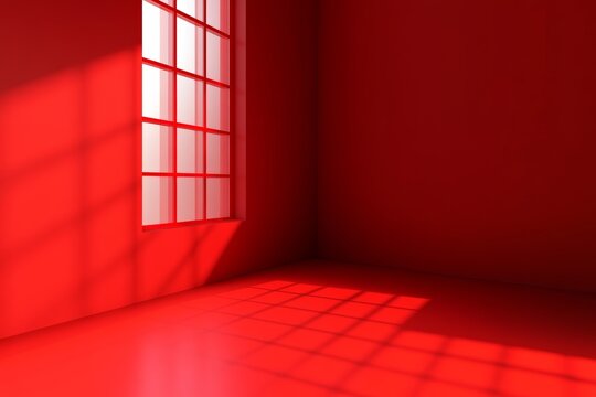 Modern minimalist red room corner interior design abstract space with window light and simple floor backdrop