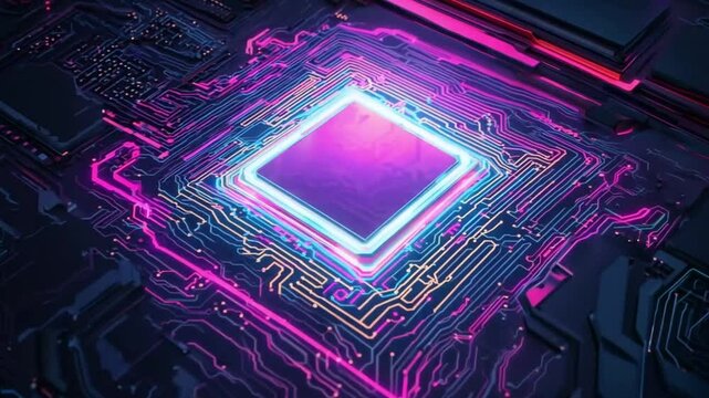 A Close-Up View of a Computer Motherboard with Neon Lights