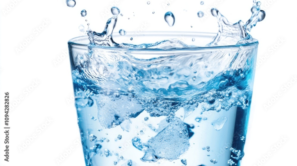 Aufkleber a close-up of a glass with ice-cold water splashing, creating a dynamic and invigorating scene on a 
