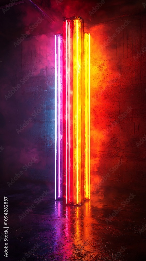 Aufkleber glowing neon bar graph floating in minimalist dark space copy space
