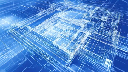 Abstract Architecture of a Building in Blue