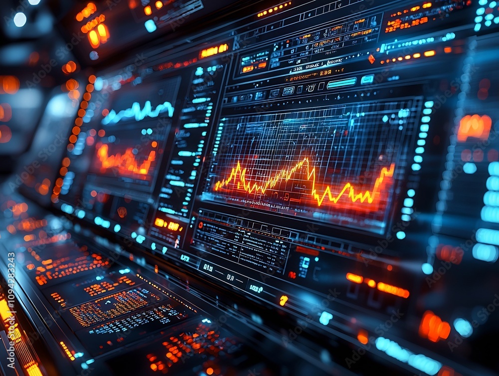 Poster glowing digital line graph ascending on glass panel with blank background financial data visualizati