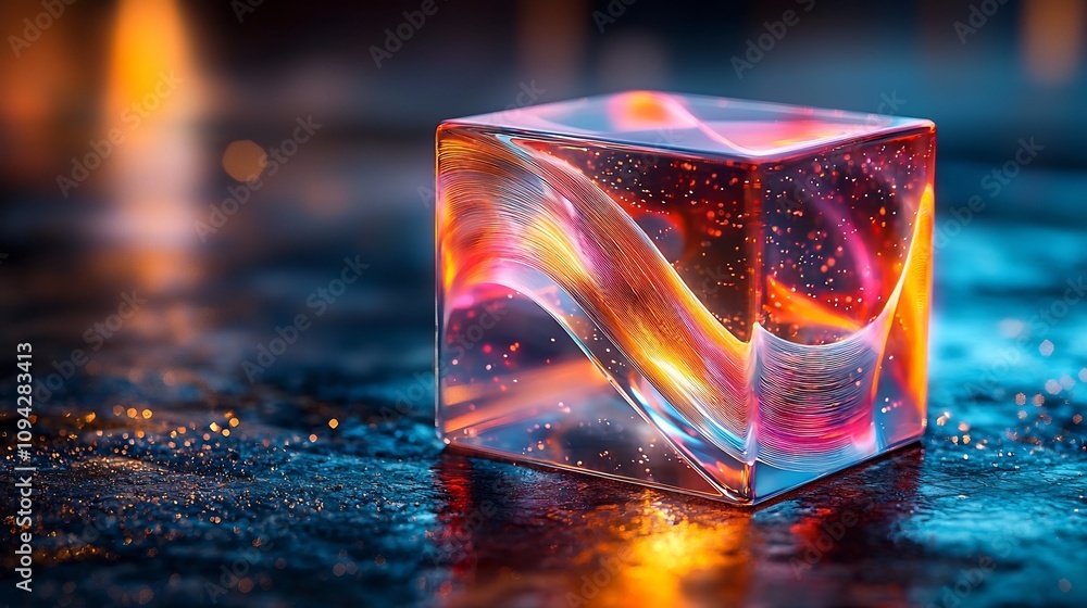 Aufkleber transparent cube with colorful graph lines bending at corners representing multidimensional data vis