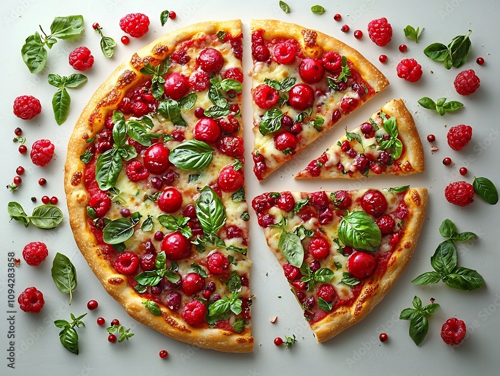 Poster floating pie chart made of delectable food segments showcasing concept data visualization