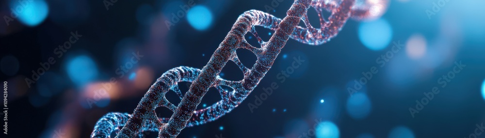 Poster close-up of a dna strand showcasing intricate details and glowing elements in a scientific context.
