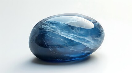 A smooth sapphire blue stone with a subtle shimmer, isolated on a white background.