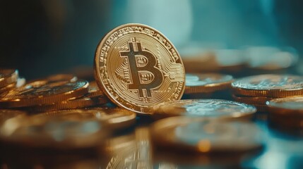 Close-up of Bitcoin coins depicting the future of digital currency and investment in cryptocurrency markets.