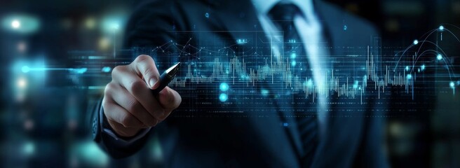 Businessman Analyzing Financial Data with Modern Virtual Dashboard and Digital Graph Technology