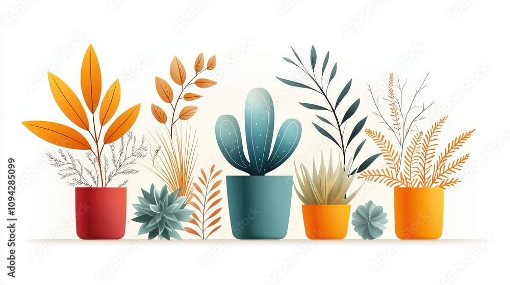 Aufkleber a modern cactus design with various shapes and sizes, showcasing a minimalistic yet stylish cactus s