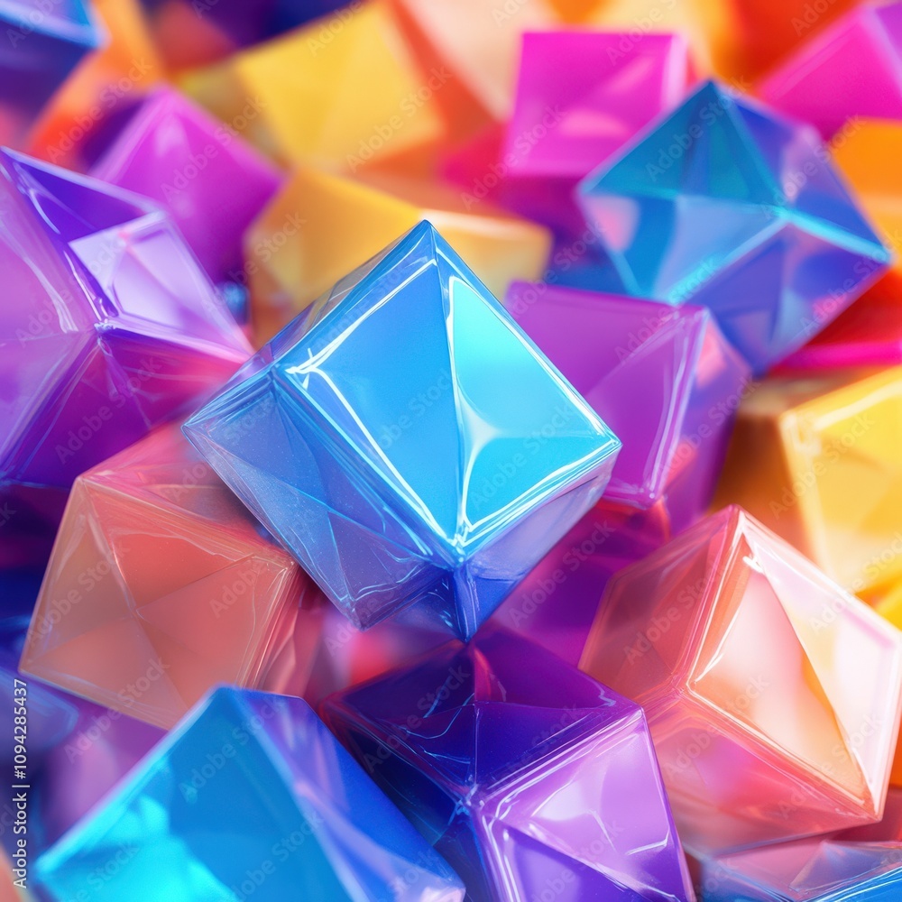 Poster colorful translucent geometric shapes creating a vibrant abstract background for creative projects.