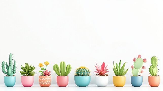 A playful cactus border featuring stylized cactus plants, ideal for adding a touch of desert charm to invitations, posters, or nature-inspired designs.