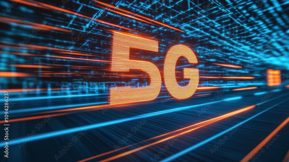 Poster futuristic representation of 5g connectivity with vibrant lines symbolizing speed and data transmiss