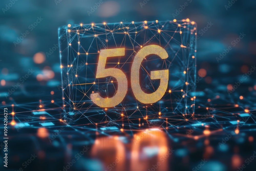 Aufkleber futuristic representation of 5g technology with illuminated digital connections and network nodes.