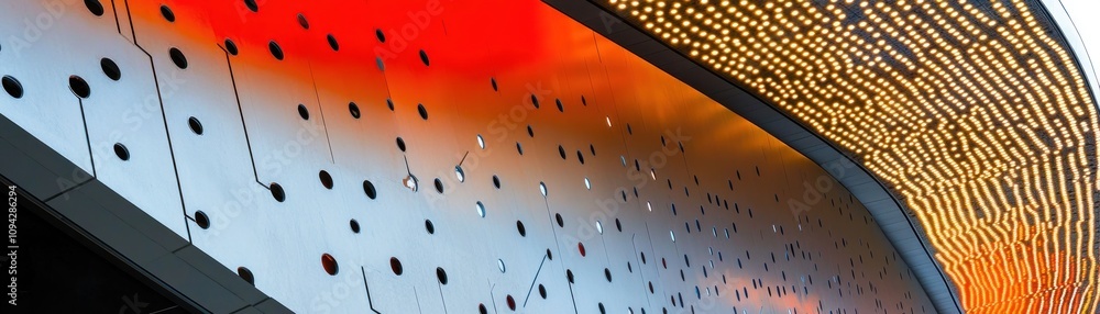 Poster abstract architectural detail featuring illuminated patterns and perforated metal design.