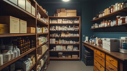 Fototapeta premium Organized Medicinal Supplies in a Pharmacy Room
