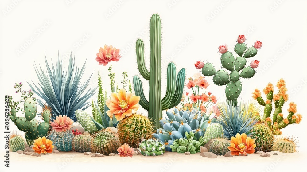 Aufkleber a seamless cactus background featuring multiple green cacti in a desert setting, perfect for creatin