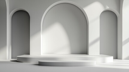 White wall and white floor, with arches on the wall