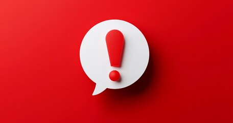 Red notification icon with exclamation mark, white speech bubble, urgent alert symbol on red background