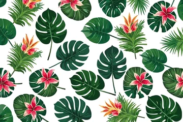 Fototapete Rund Tropical Floral Cut Outs with Lush Greenery on Clear Background © Michael