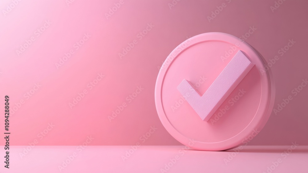 Poster checkmark button in 3d, minimal style