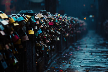 Obraz premium Bridge of Locks in Misty Forest