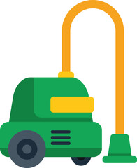 Green and yellow vacuum cleaner standing ready for cleaning service