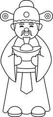 Chinese god of wealth holding gold ingot outline vector.
Cute Chinese God of Wealth coloring drawing SVG.
Happy Chinese lunar new year. 
Transparent background.
