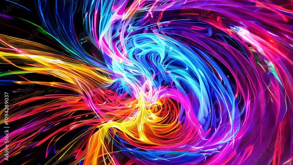 Poster camera pans across a bright, vivid scene of exploding colors, creating a dynamic and energetic estab