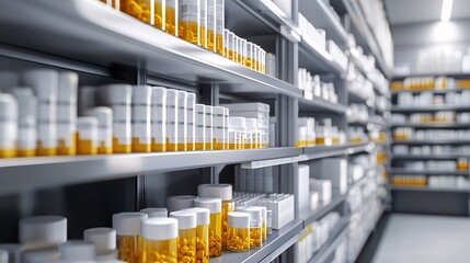 Pharmacy Storage Shelves with Varied Medicines