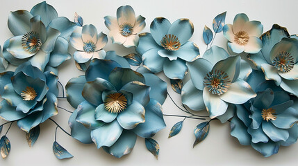 A set of handmade paper flowers created from aqua hotpress watercolor paper, with each bloom meticulously painted and assembled.