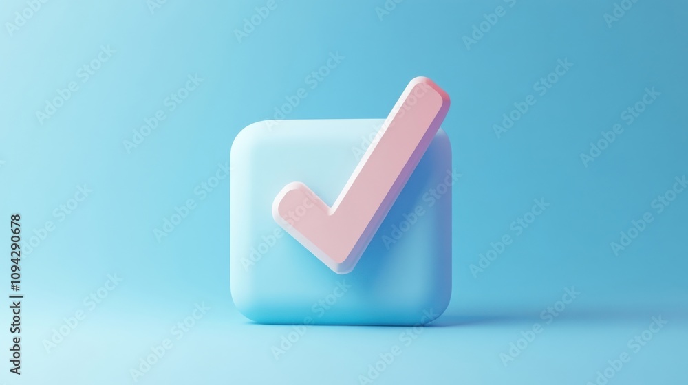 Poster checkmark button in 3d, minimal style