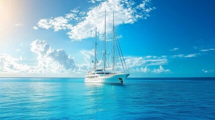Fototapeta premium Luxury Yacht Sailing on Calm Ocean Sunny Day