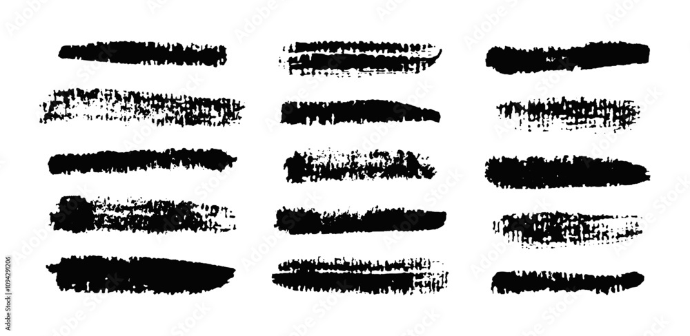 Poster an arrangement of black brush strokes with different textures and lengths, suitable for use in graph