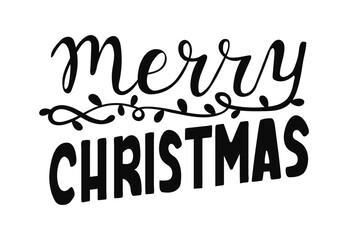 Merry Christmas hand drawn lettering with lights. Greeting prominently styled with elegant words and embellishments. Perfect for holiday celebrations