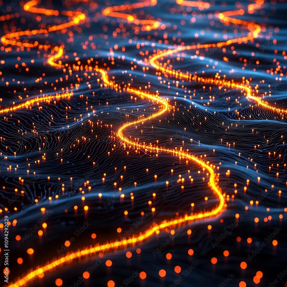 Poster glowing connectivity grid representing data flow and network dynamics