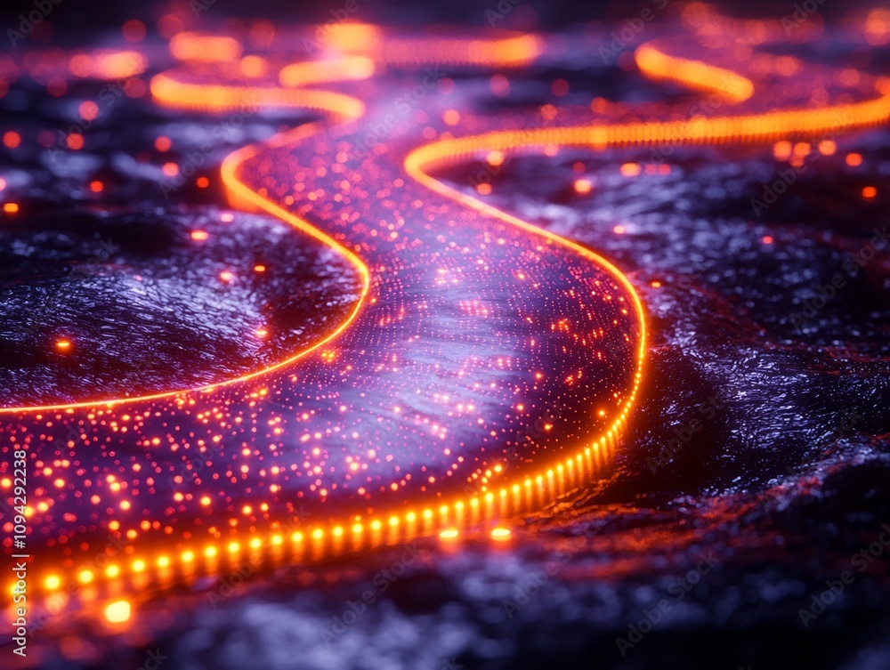 Poster spiraling neon line graph visualizing rapid data expansion on clean backdrop